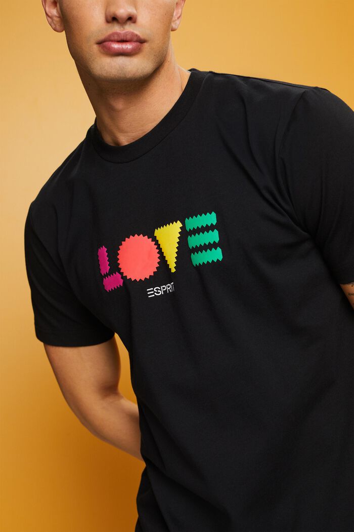 T-shirt z bawełny organicznej z geometrycznym nadrukiem, BLACK, detail image number 2