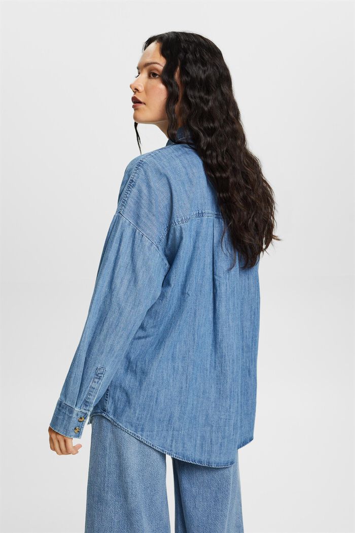 Dżinsowa bluzka koszulowa oversize, 100% bawełny, BLUE MEDIUM WASHED, detail image number 3