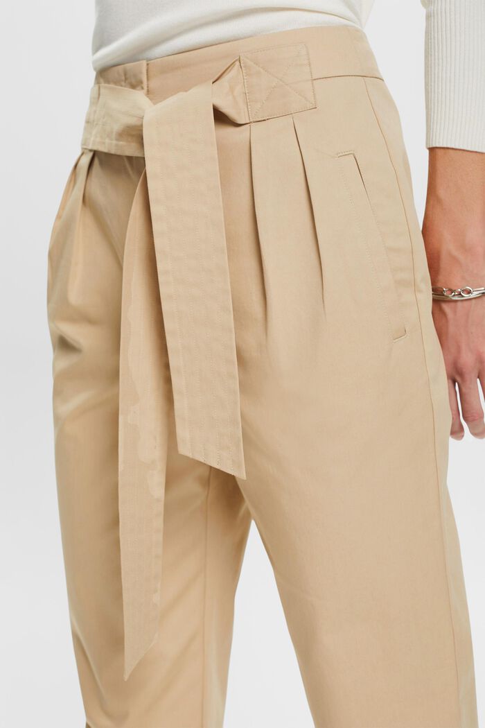 Spodnie chino z przyszytym paskiem do wiązania, 100% bawełna, SAND, detail image number 2