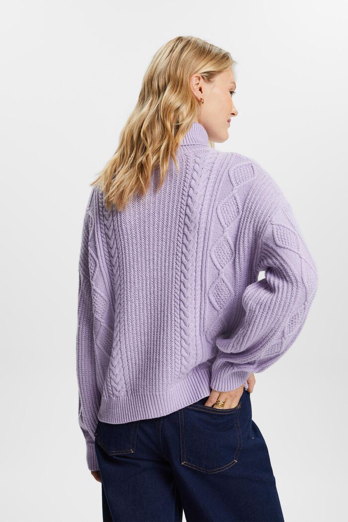 Sweter z półgolfem i wzorem w warkocze, LAVENDER, detail image number 3