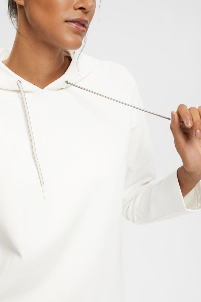 Bluza z kapturem z miękkiej w dotyku dzianiny dresowej, mieszanka z bawełną ekologiczną, OFF WHITE, detail image number 0
