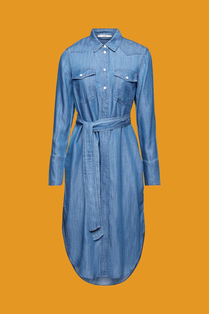 Dżinsowa sukienka koszulowa z odpinanym wiązanym paskiem, BLUE MEDIUM WASHED, detail image number 5