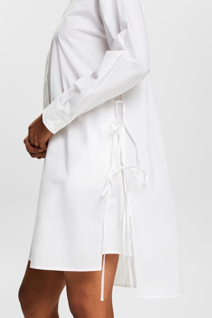 Sukienka koszulowa z popeliny z wiązaniem, WHITE, detail image number 3