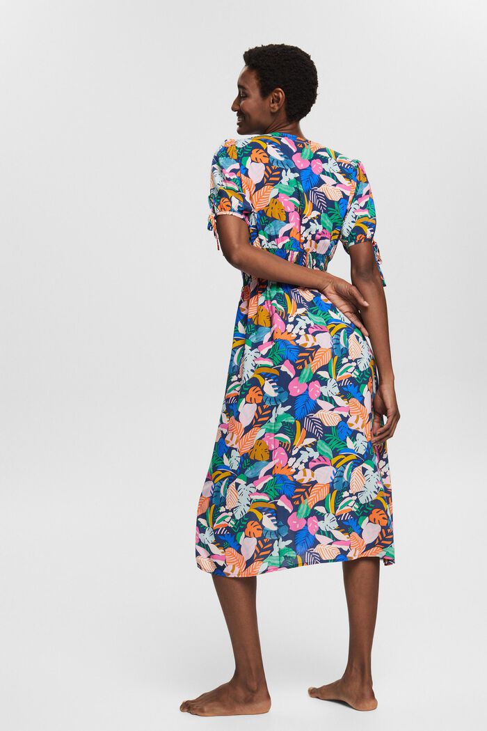 Kolorowa, wzorzysta sukienka, LENZING™ ECOVERO™, NAVY, detail image number 3
