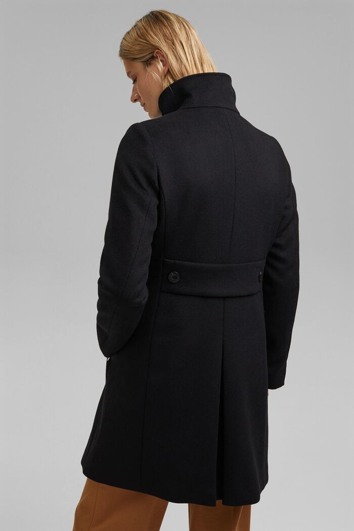 Z mieszanki wełnianej: płaszcz ze stójką, BLACK, detail image number 3