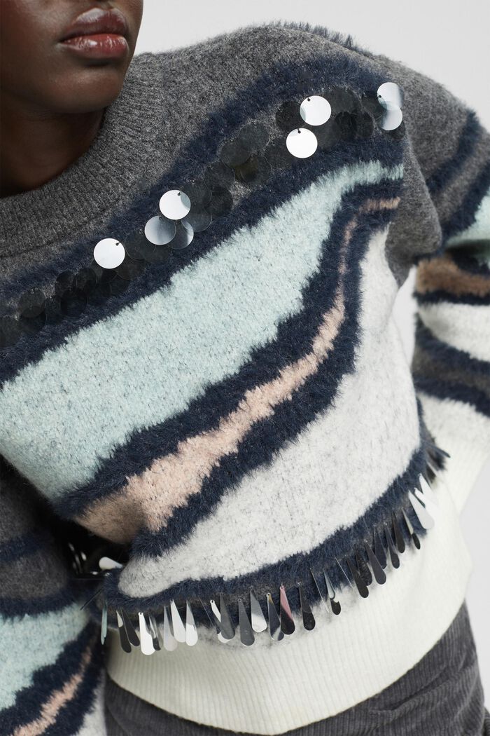 Mechaty sweter z dzianiny w cekinową aplikacją, MEDIUM GREY, detail image number 2