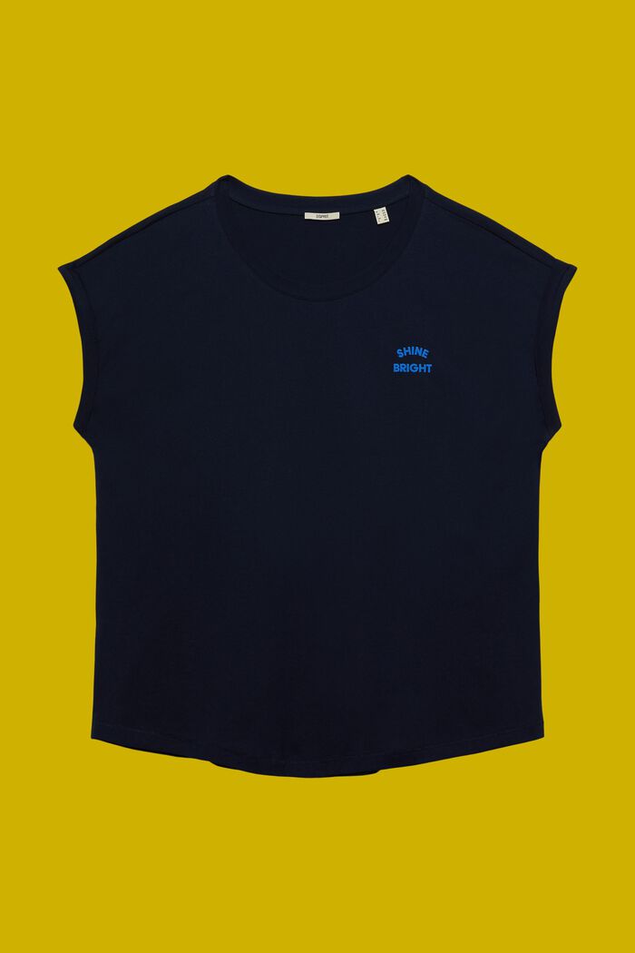 T-shirt z małym nadrukiem o fasonie CURVY, 100% bawełna, NAVY, detail image number 5