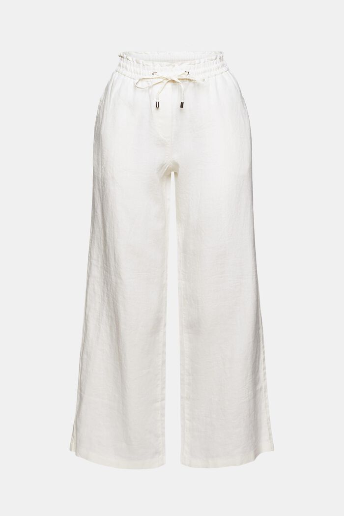 Lniane spodnie z szerokimi nogawkami, OFF WHITE, overview
