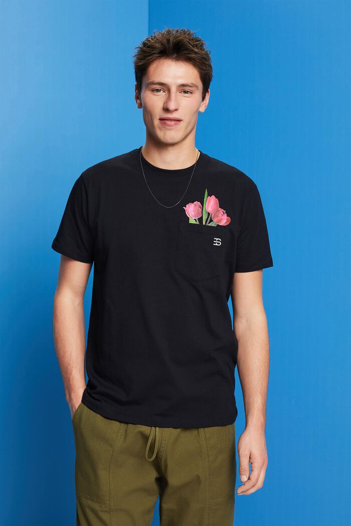 T-shirt z dżerseju z nadrukiem, 100% bawełna, BLACK, detail image number 0
