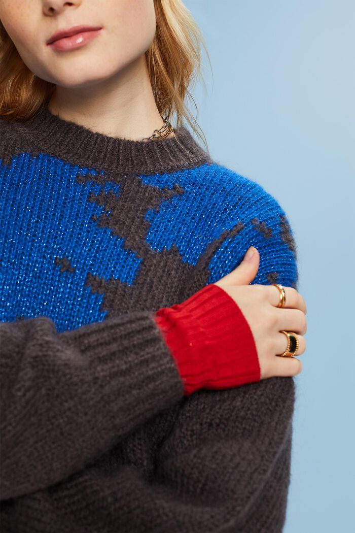 Sweter z metalicznym żakardowym wzorem, DARK GREY, detail image number 3
