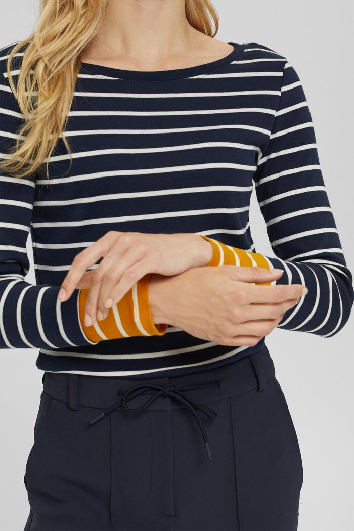 Pasiasta bluzka z długim rękawem z bawełny ekologicznej, NAVY, detail image number 2