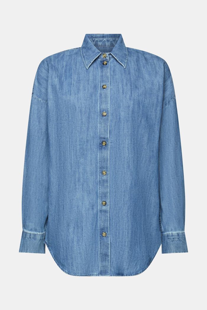 Dżinsowa bluzka koszulowa oversize, 100% bawełny, BLUE MEDIUM WASHED, detail image number 7