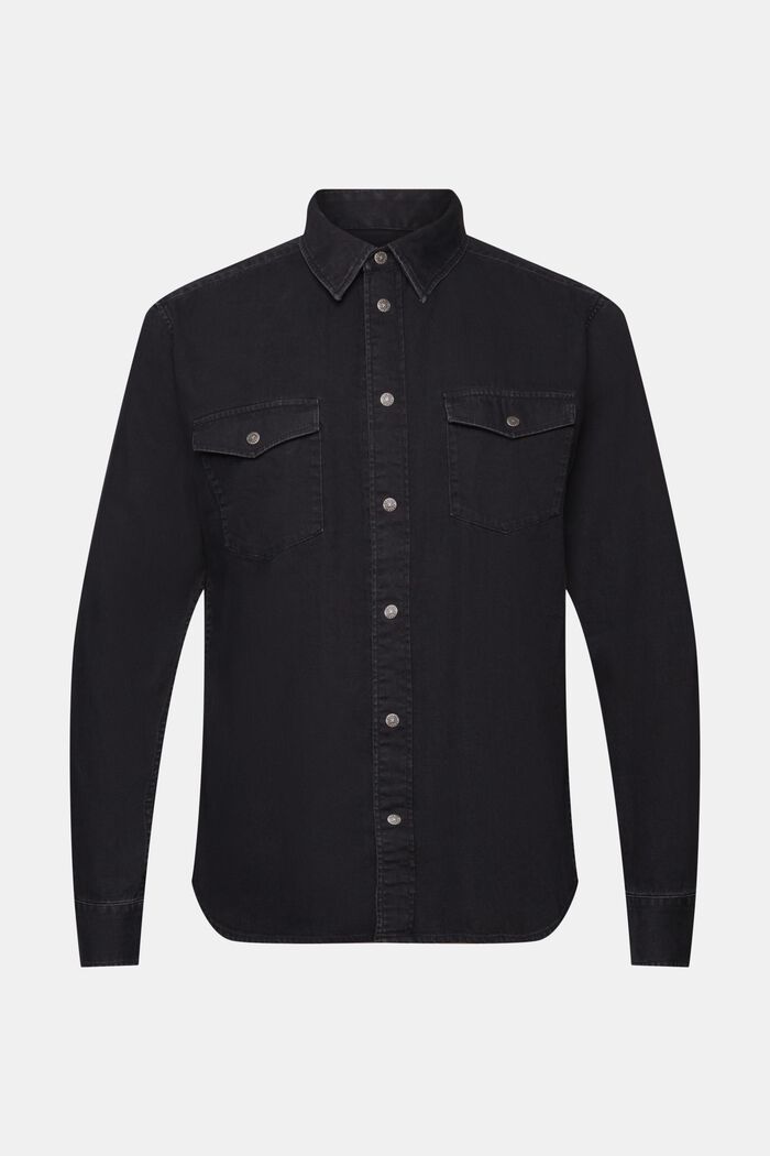 Dżinsowa koszula, 100% bawełny, BLACK DARK WASHED, detail image number 6