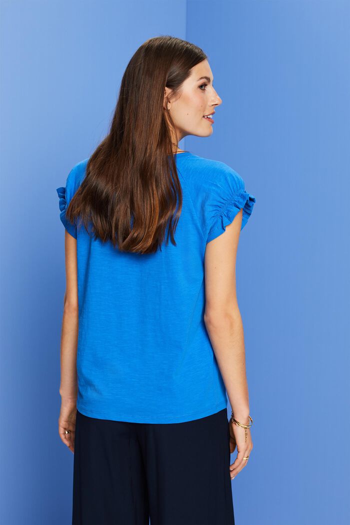 T-shirt z falbaniastymi rękawami, 100% bawełna, BRIGHT BLUE, detail image number 3