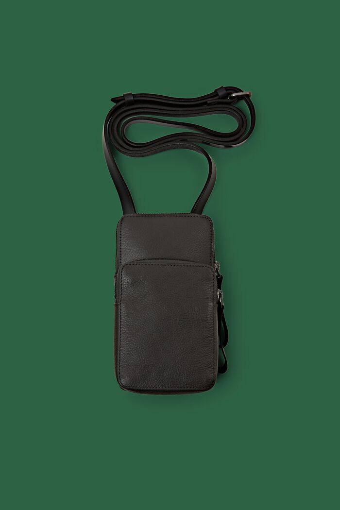 Skórzana torebka na telefon do noszenia na ukos, DARK GREY, detail image number 0