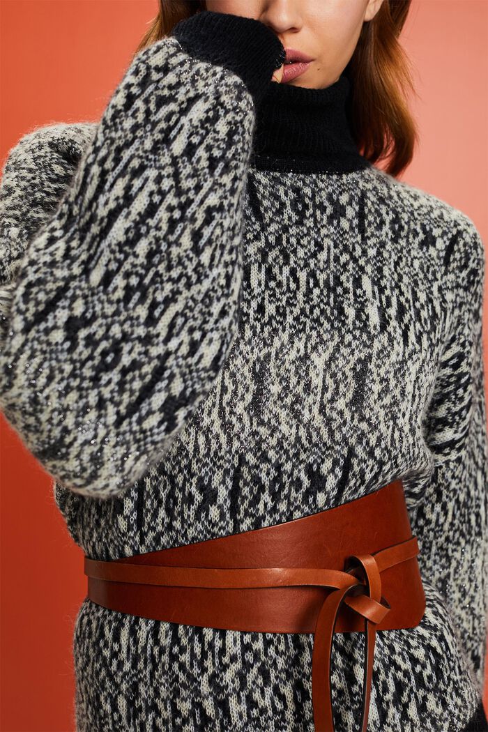 Żakardowy sweter z lamy, BLACK, detail image number 3