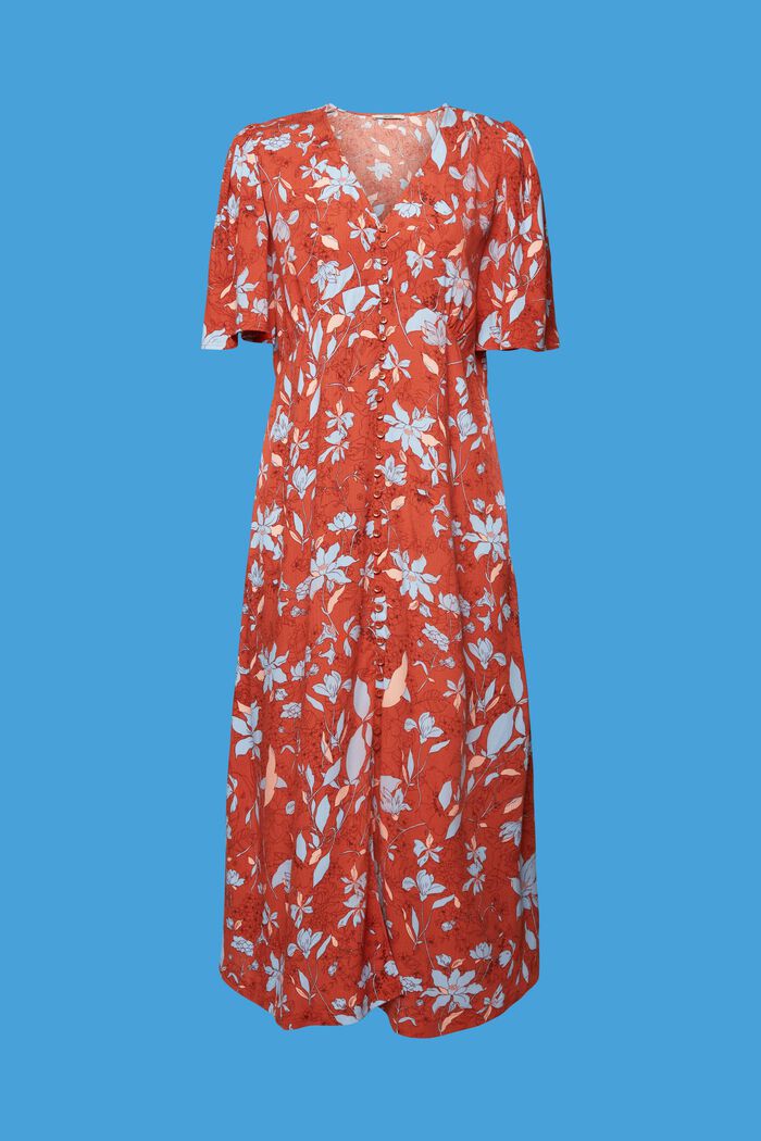 Sukienka midi z wzorem na całej powierzchni, CORAL ORANGE, detail image number 7
