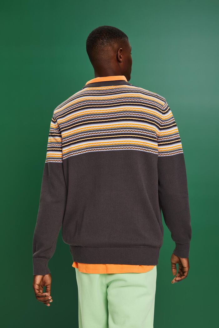 Żakardowy sweter z okrągłym dekoltem z bawełny, DARK GREY, detail image number 3