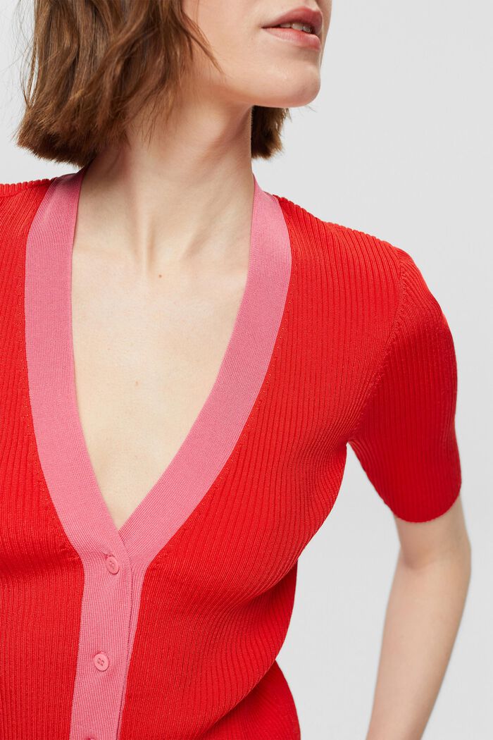 Prążkowany kardigan z rękawami w stylu koszulki, RED, detail image number 2