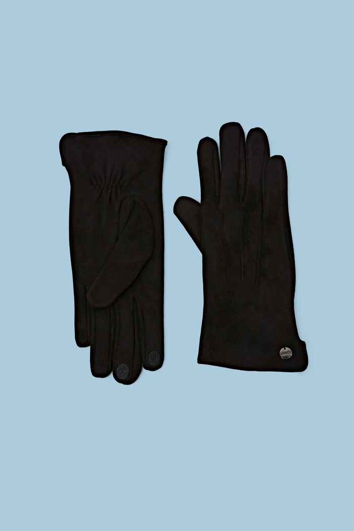 Rękawiczki z imitacji zamszu, przystosowane do obsługi ekranów dotykowych, BLACK, detail image number 0