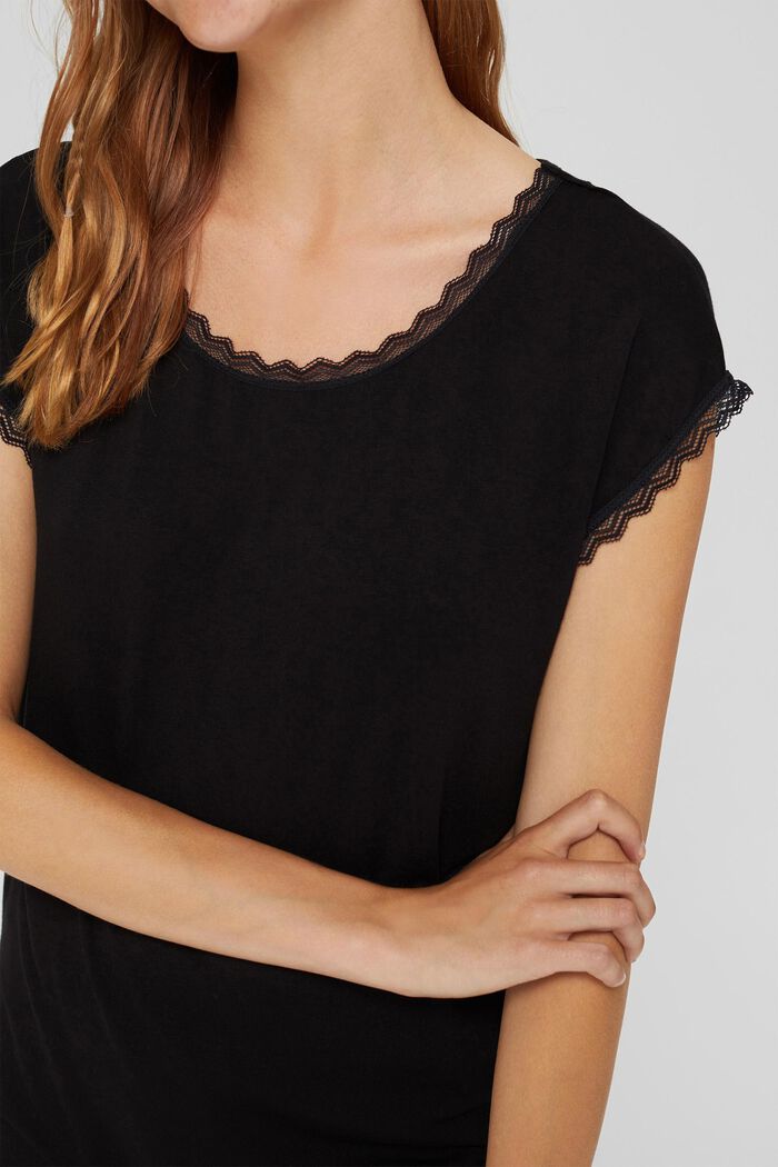 Piżamowa koszulka z koronką, LENZING™ ECOVERO™, BLACK, detail image number 3