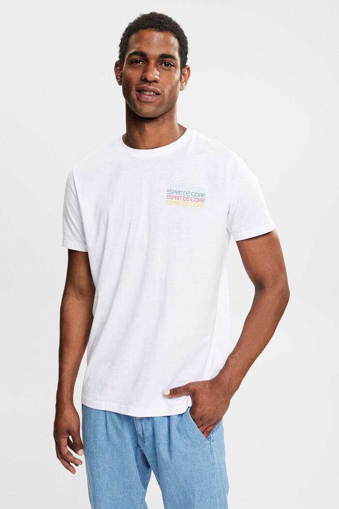 T-shirt z jerseyu z kolorowym nadrukiem z logo, WHITE, overview
