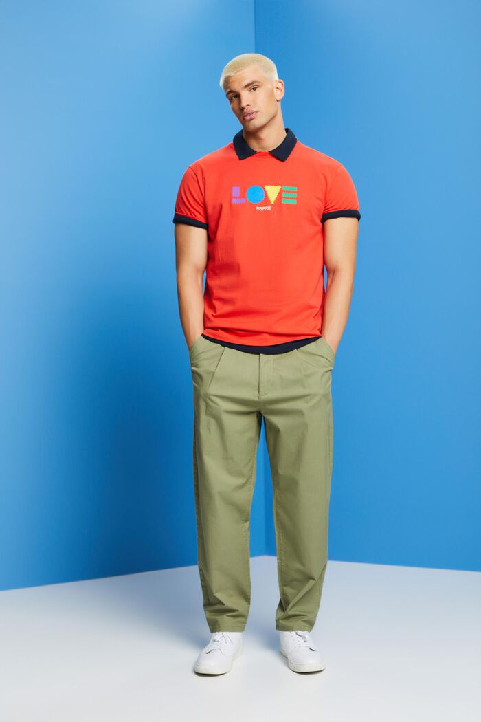 T-shirt z bawełny organicznej z geometrycznym nadrukiem, ORANGE RED, detail image number 5