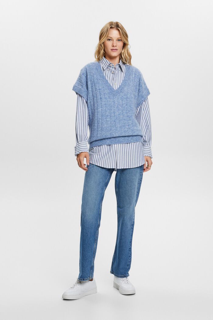 Oversizowy sweter z dekoltem w serek z prążkowanej dzianiny, BLUE LAVENDER, detail image number 0