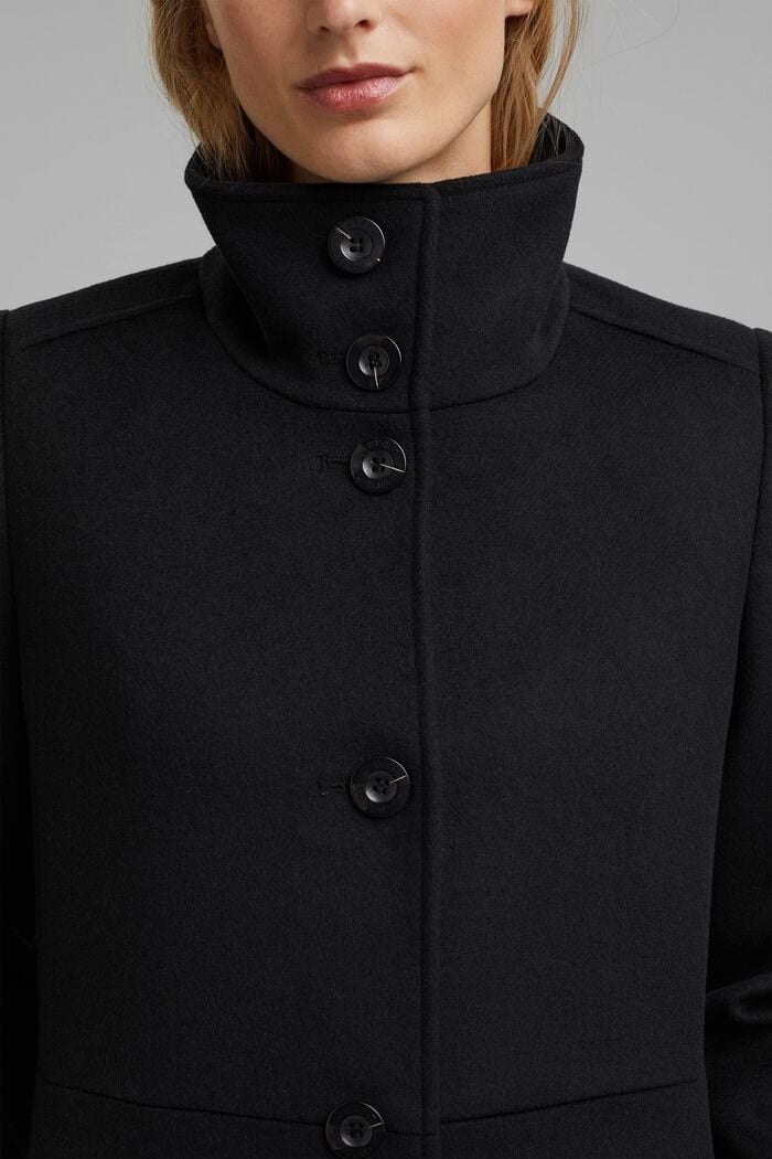 Z mieszanki wełnianej: płaszcz ze stójką, BLACK, detail image number 2