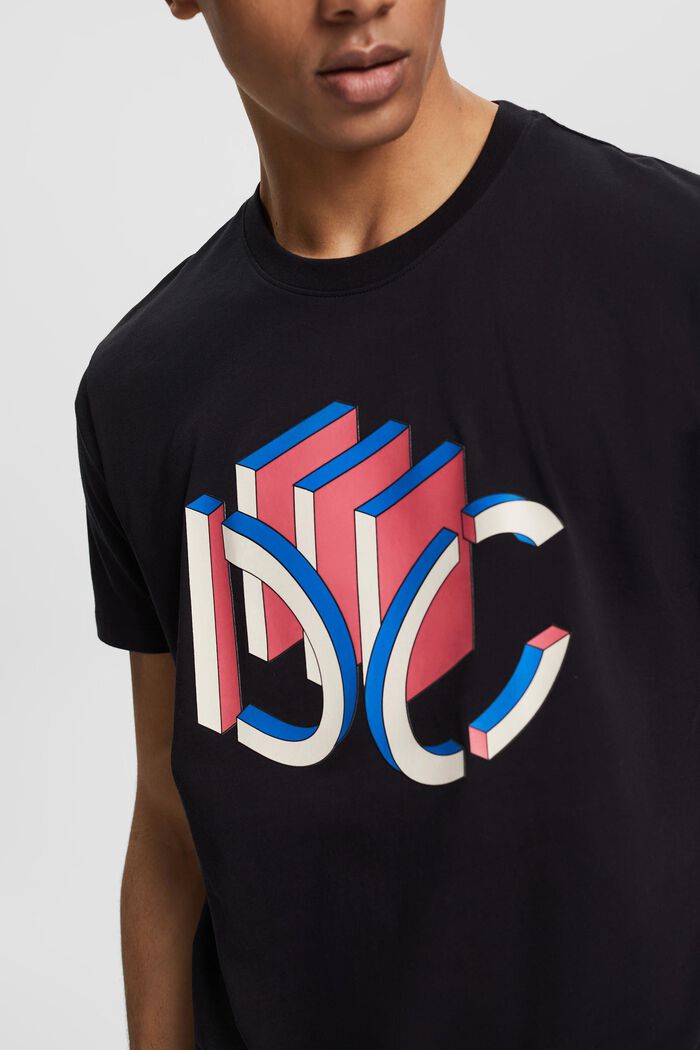 T-shirt z dżerseju z graficznym nadrukowanym logo 3D, BLACK, detail image number 1