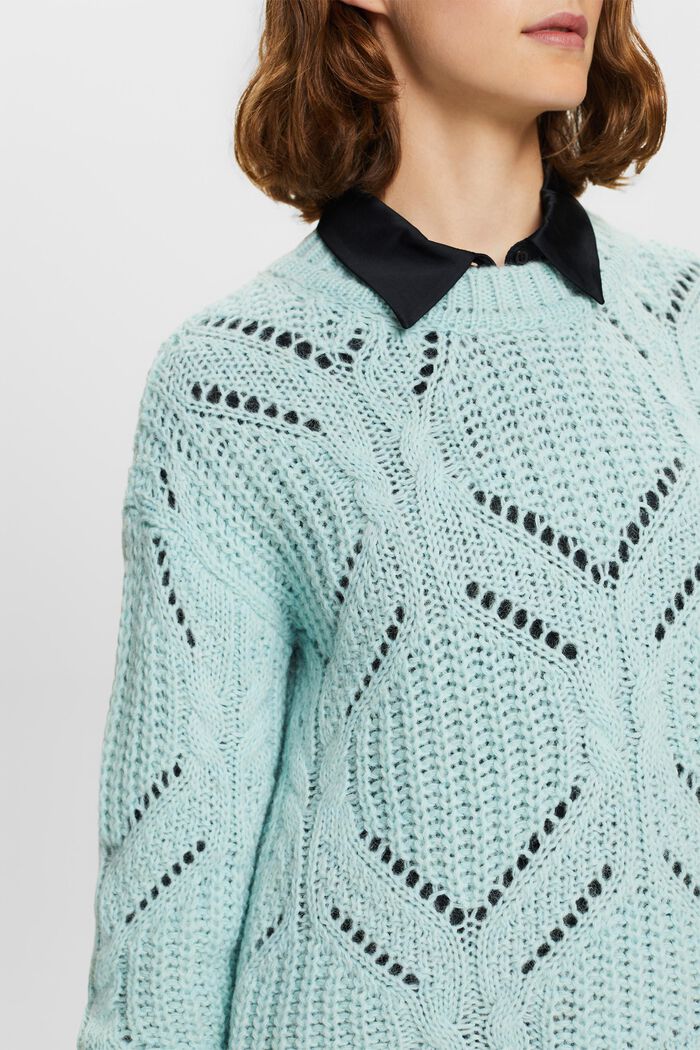 Sweter o luźnym splocie z mieszanki z wełną, LIGHT AQUA GREEN, detail image number 1