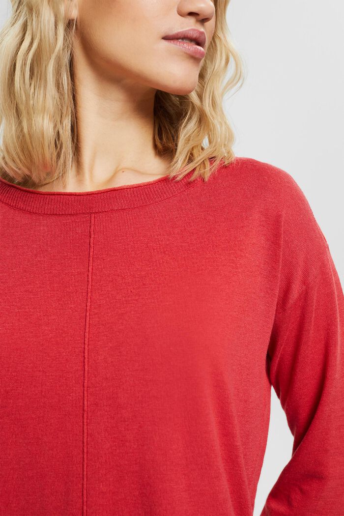 Dzianinowy sweter z lnem, RED, detail image number 0