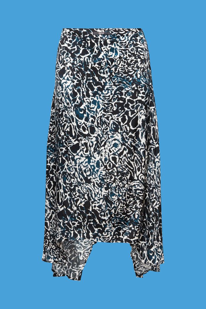Asymetryczna satynowa spódnica z nadrukiem na całej powierzchni, BLACK, detail image number 6
