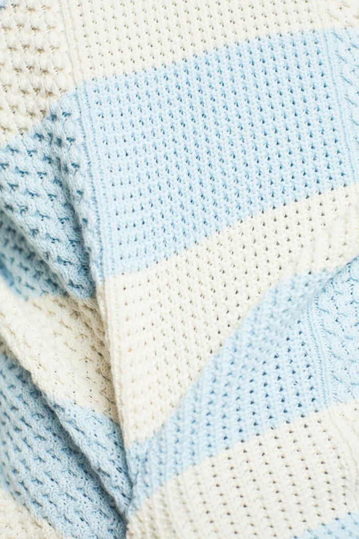 Pasiasty sweter z bawełnianej dzianiny w warkocze, PASTEL BLUE, detail image number 5