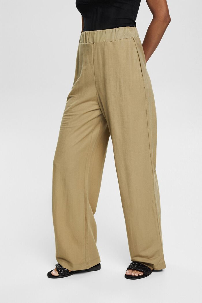 Szerokie spodnie z elastycznym pasem, LENZING™ ECOVERO™, KHAKI GREEN, overview