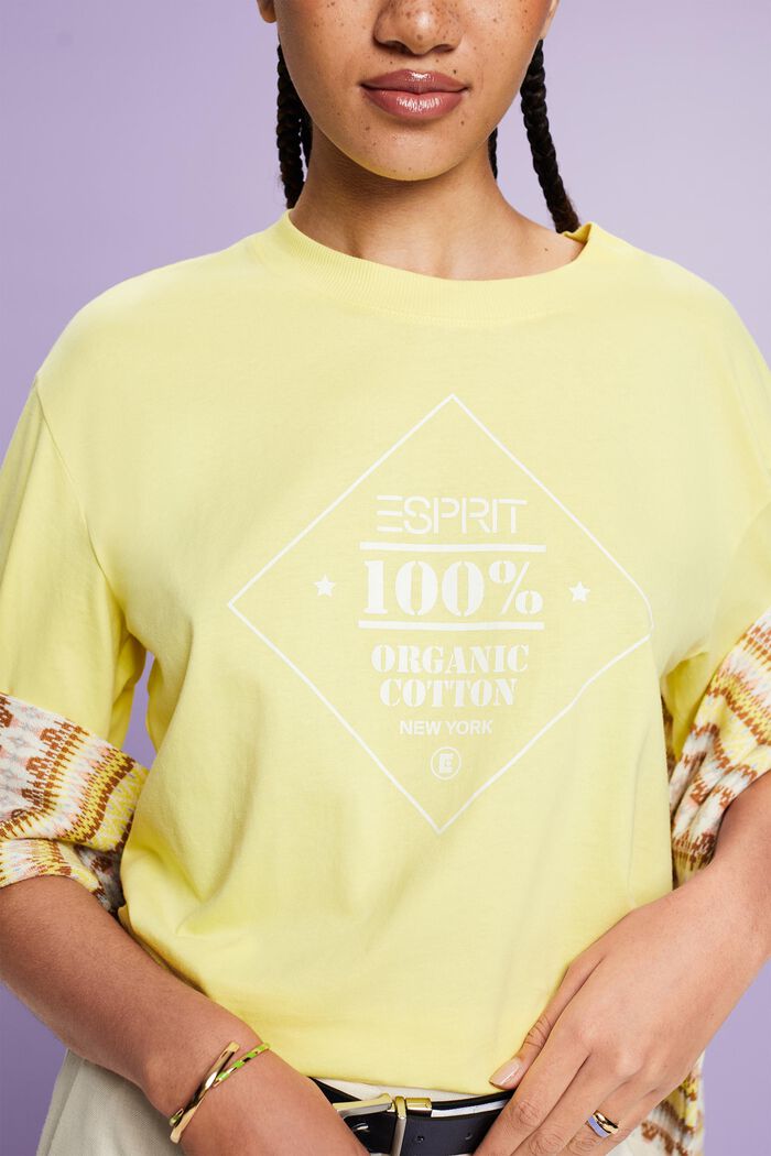 T-shirt z nadrukiem z bawełny organicznej, PASTEL YELLOW, detail image number 1