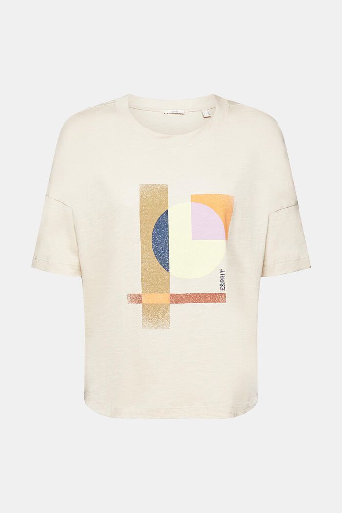 Bawełniany T-shirt z geometrycznym nadrukiem, LIGHT TAUPE, detail image number 6