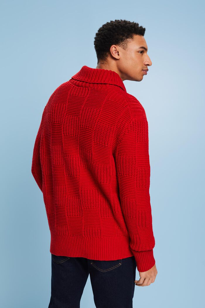 Sweter z kołnierzem szalowym z grubej dzianiny, DARK RED, detail image number 2