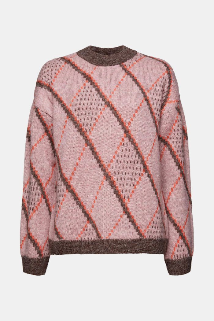 Sweter w kratkę z mieszanki wełnianej, OLD PINK, detail image number 6
