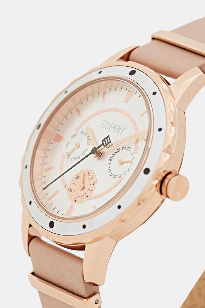 Dwukolorowy zegarek wielofunkcyjny ze skórzaną bransoletą, ROSE, detail image number 1