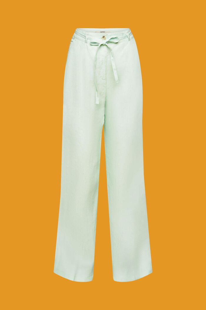 Spodnie z lnu z szerokimi nogawkami, PASTEL GREEN, detail image number 7