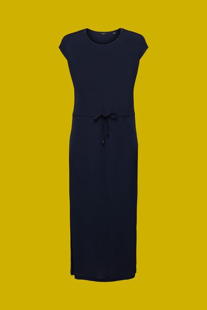 Krepowa sukienka midi ze ściąganym sznurkiem