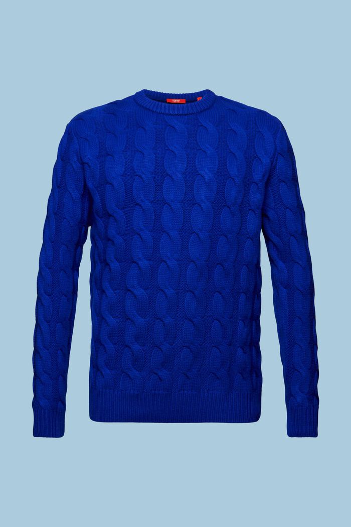 Wełniany sweter z dzianiny w warkocze, DARK BLUE, detail image number 6