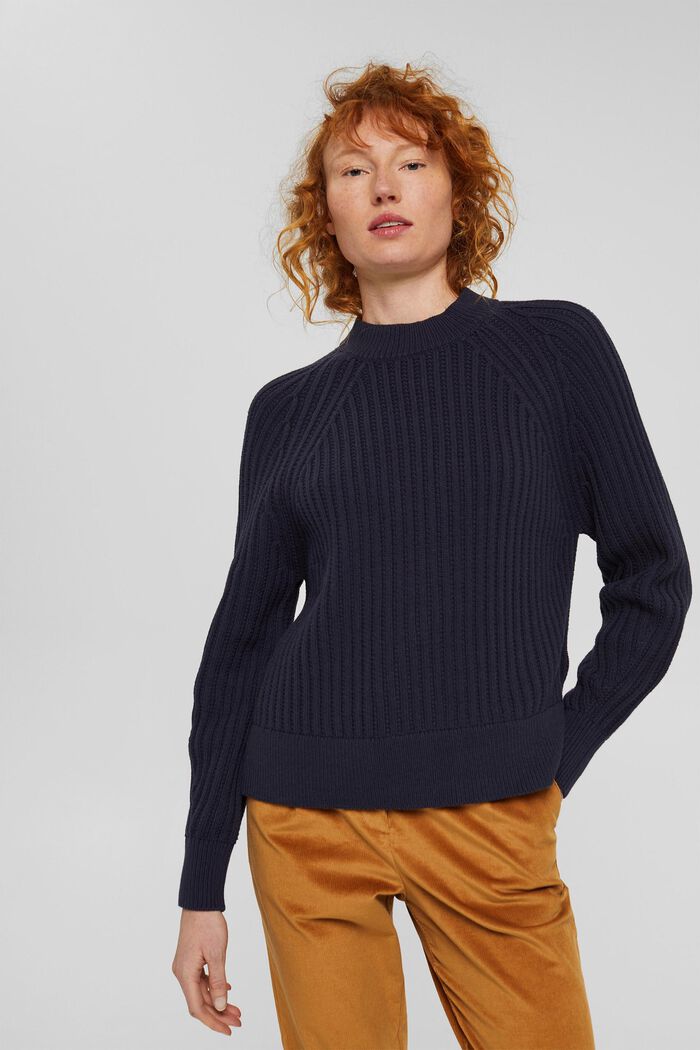 Sweter z prążkowanej dzianiny, mieszanka z bawełną ekologiczną