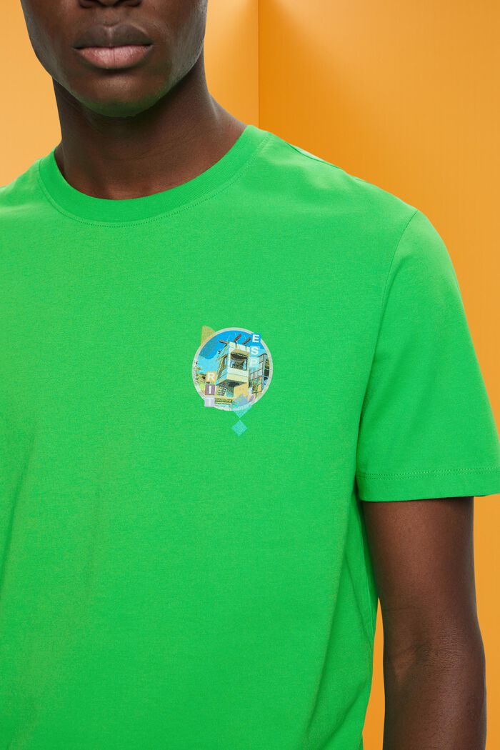 Bawełniany T-shirt z małym nadrukiem na piersi, GREEN, detail image number 2