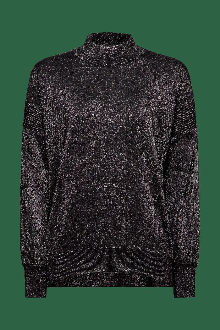 Błyszczący sweter z półgolfem, BLACK, detail image number 6