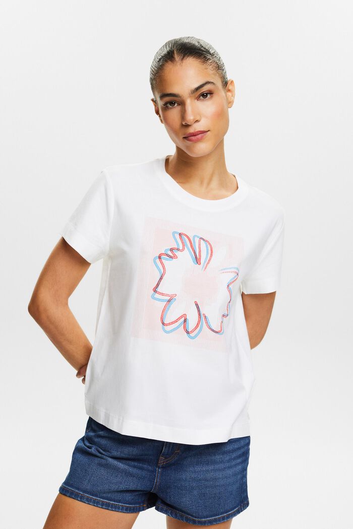 Dżersejowy T-shirt z nadrukiem z przodu, WHITE, detail image number 0