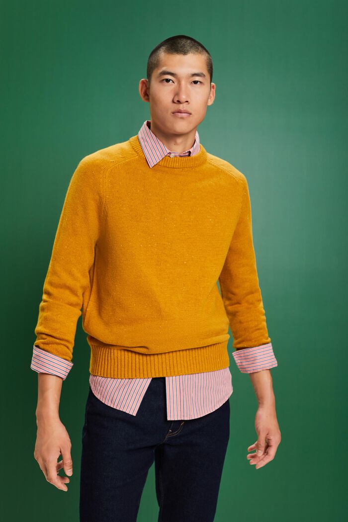 Nakrapiany sweter z okrągłym dekoltem, AMBER YELLOW, detail image number 0