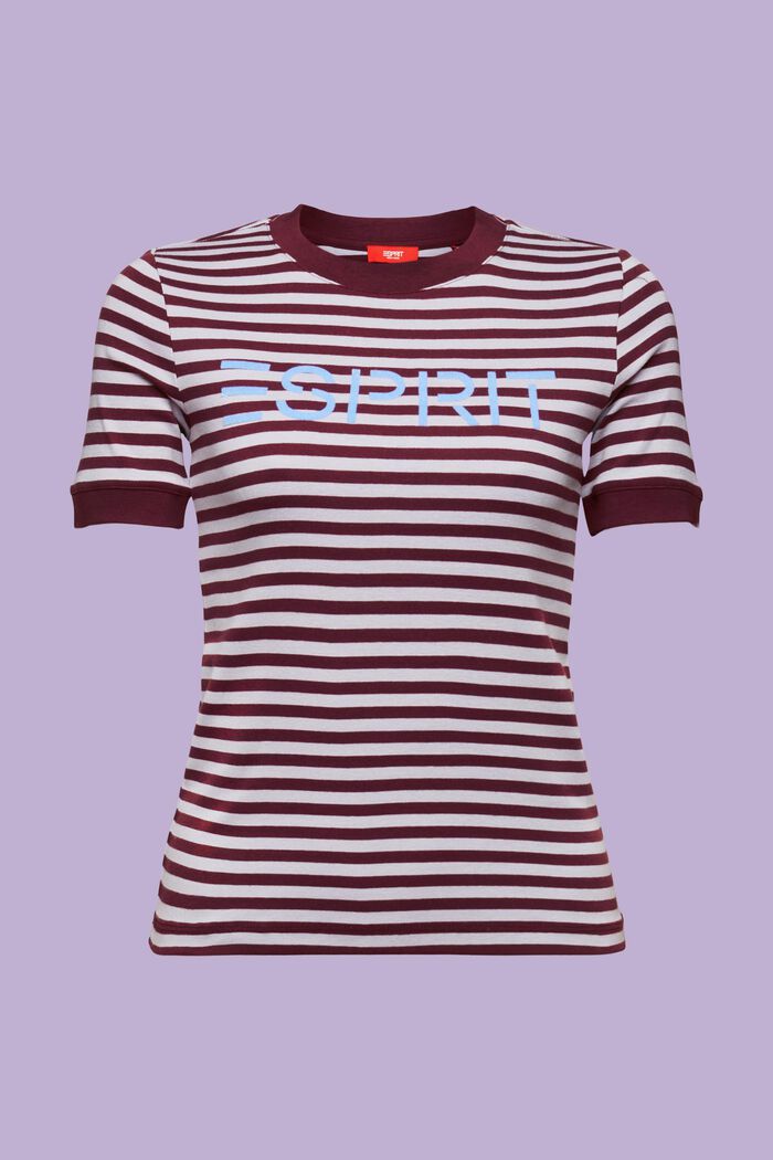 T-shirt bawełniany w paski z nadrukowanym logo, BORDEAUX RED, detail image number 6
