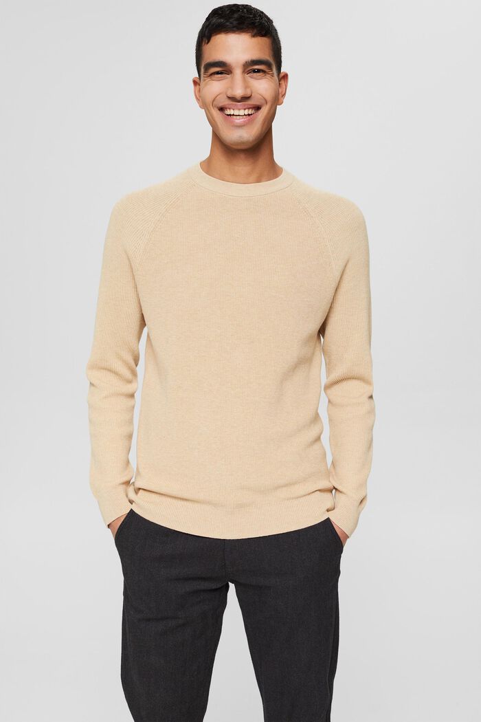 Sweter z dzianiny, 100% bawełny organicznej, SAND, detail image number 0